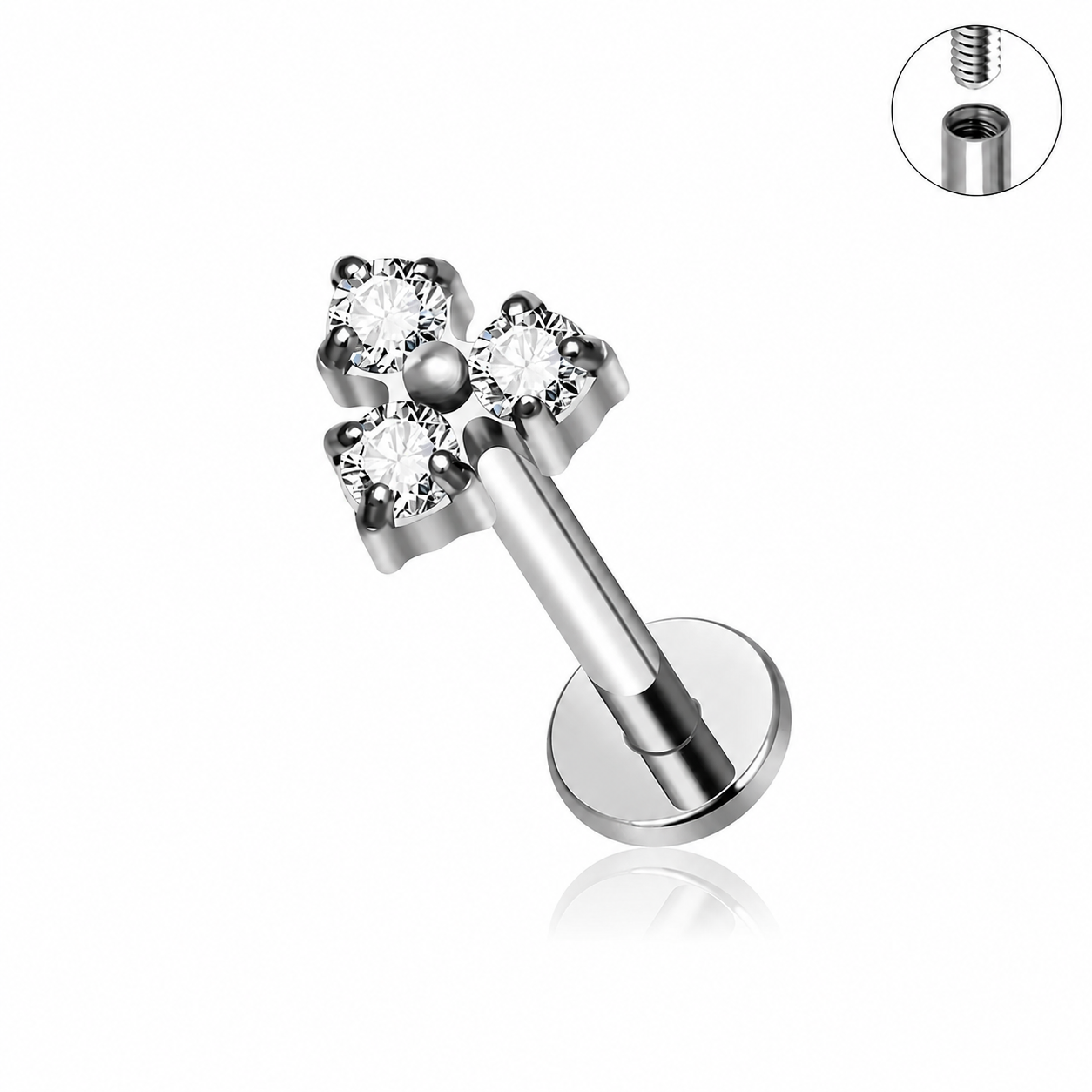Titanium Triple CZ Clover Flat Back Stud