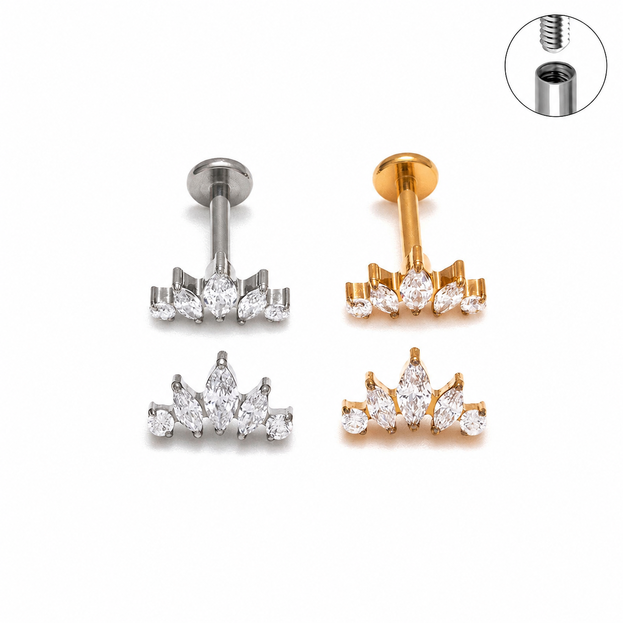 Titanium Crown CZ Flat Back Stud