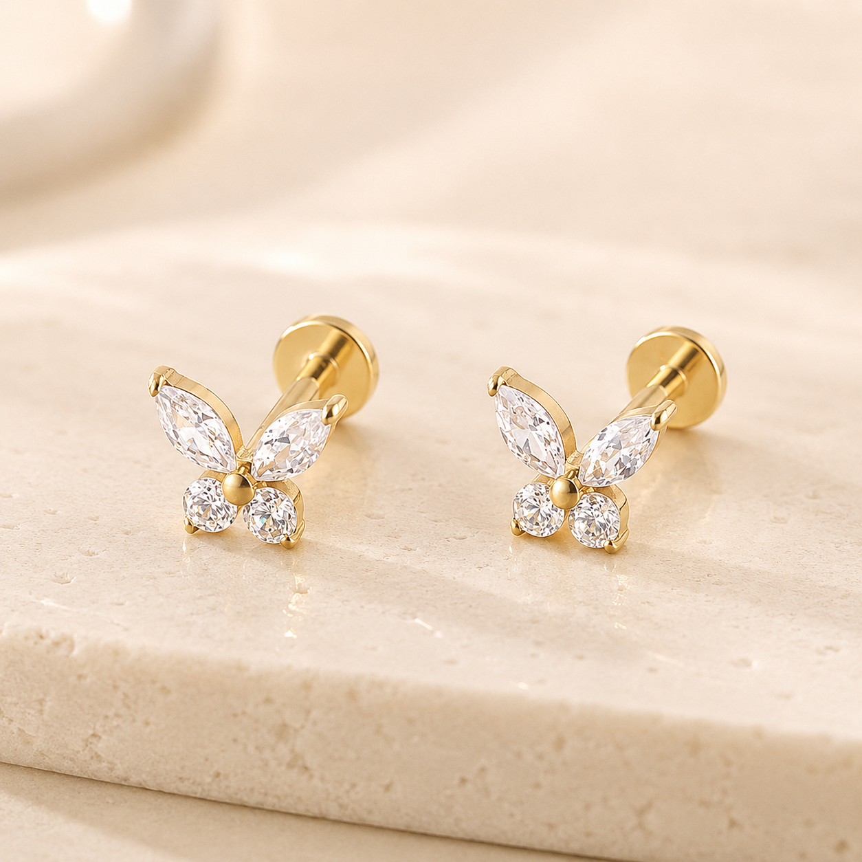 F136 Titanium CZ Butterfly Flat Back Stud