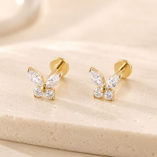 F136 Titanium CZ Butterfly Flat Back Stud