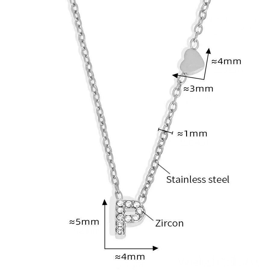 Stainless Steel Initial Letter Necklace - Silver