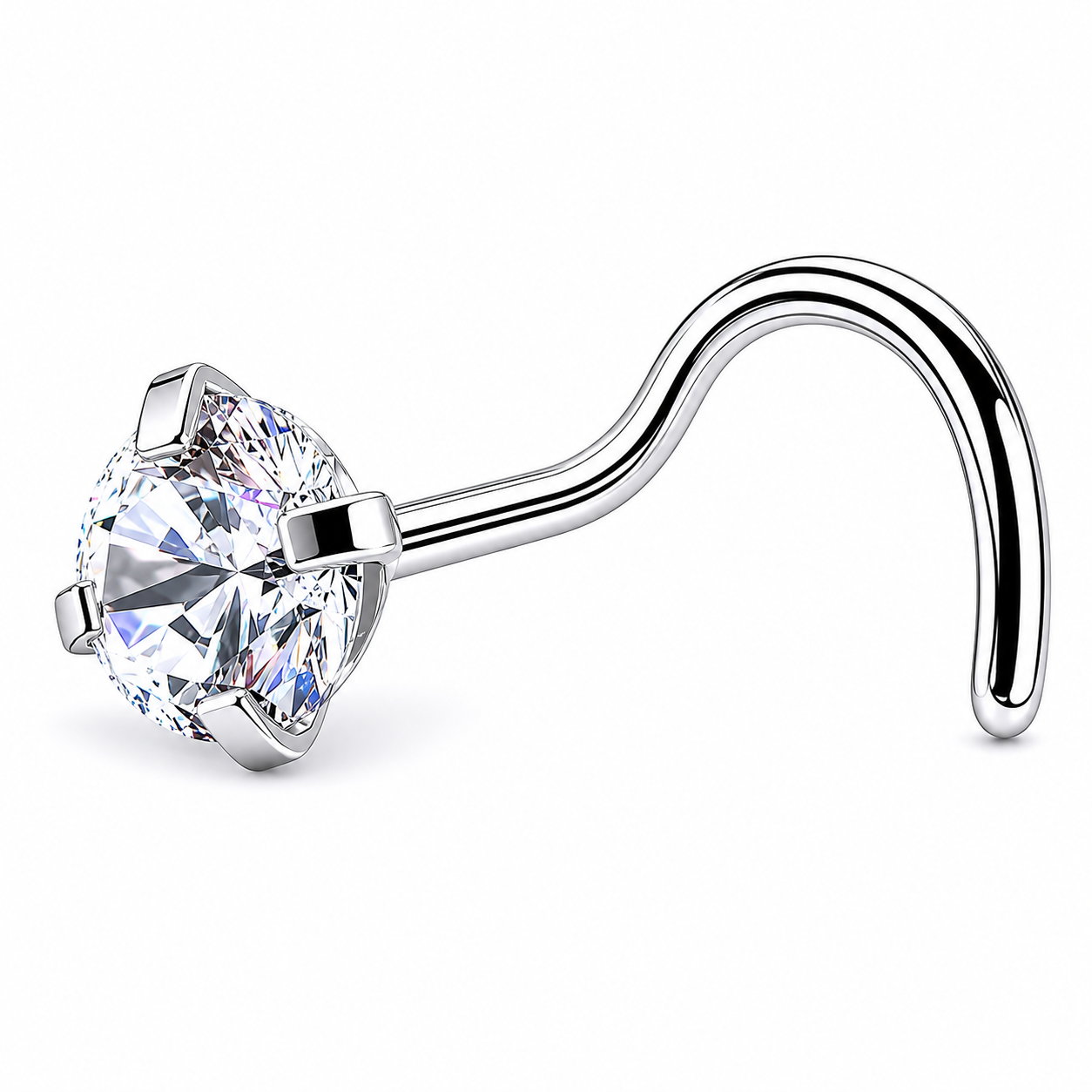 Screw Round CZ Nose Stud