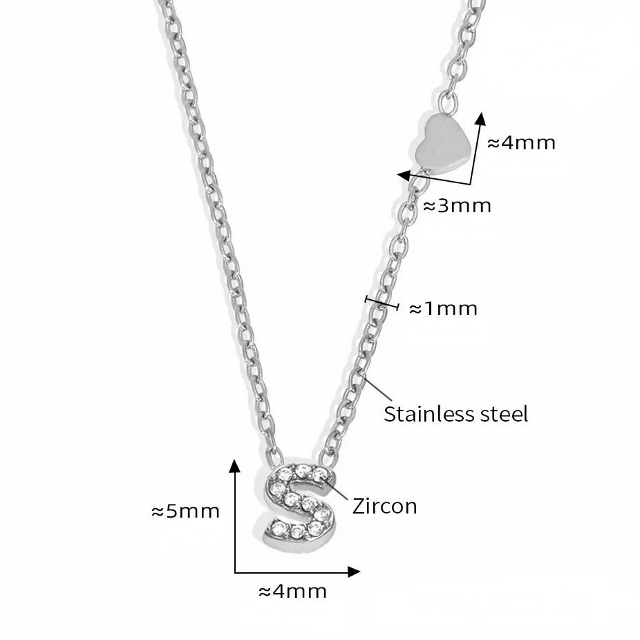 Stainless Steel Initial Letter Necklace - Silver