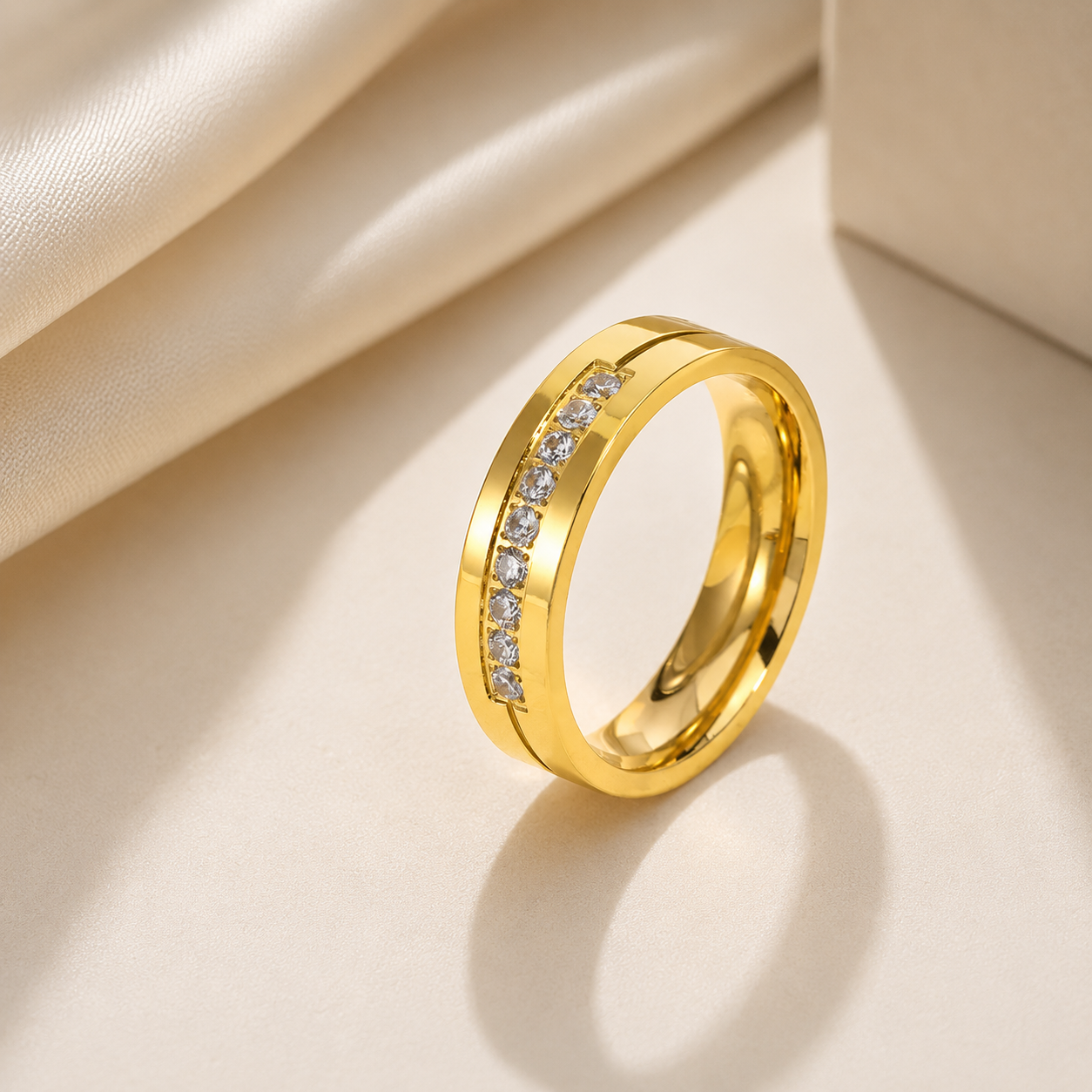 Stainless Steel Channel Set CZ Band Ring