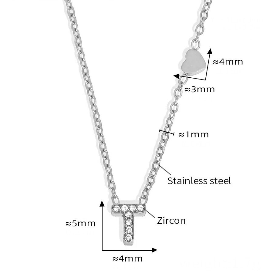 Stainless Steel Initial Letter Necklace - Silver