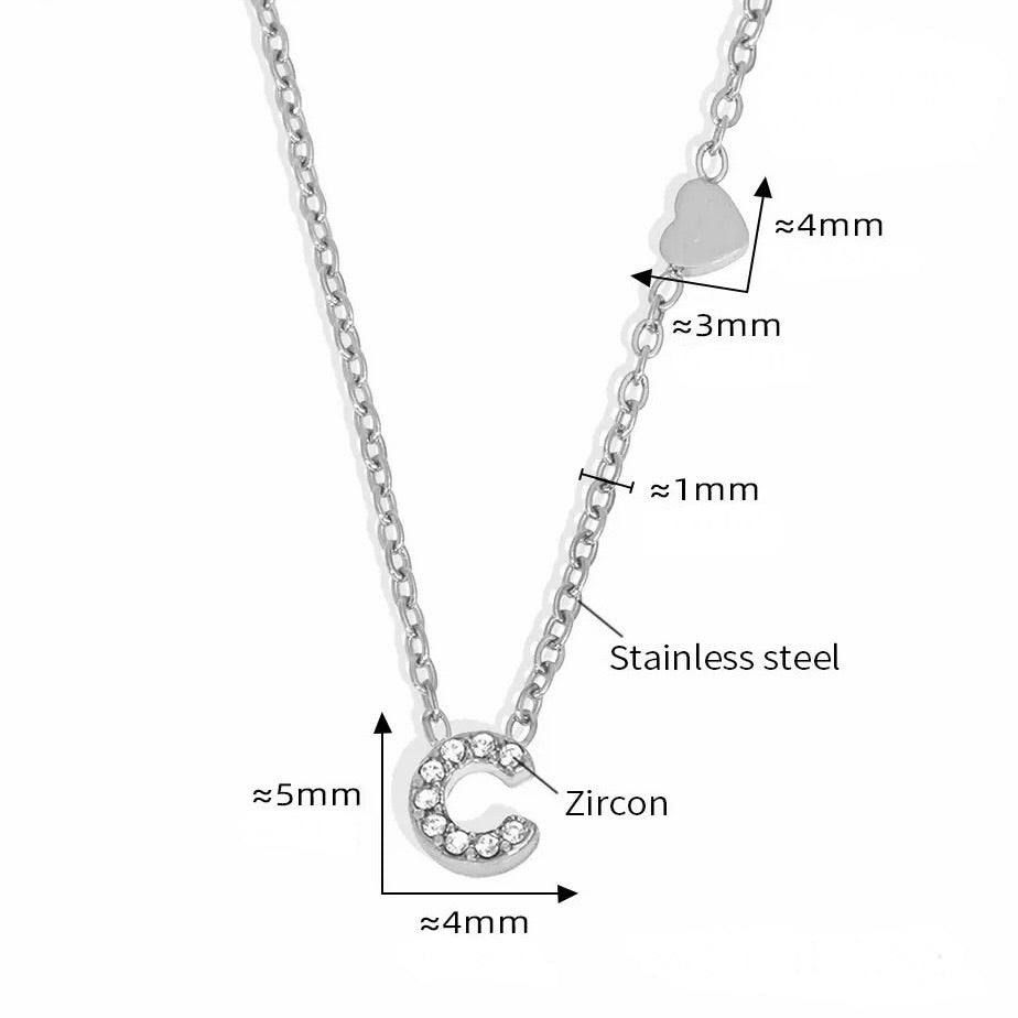 Stainless Steel Initial Letter Necklace - Silver