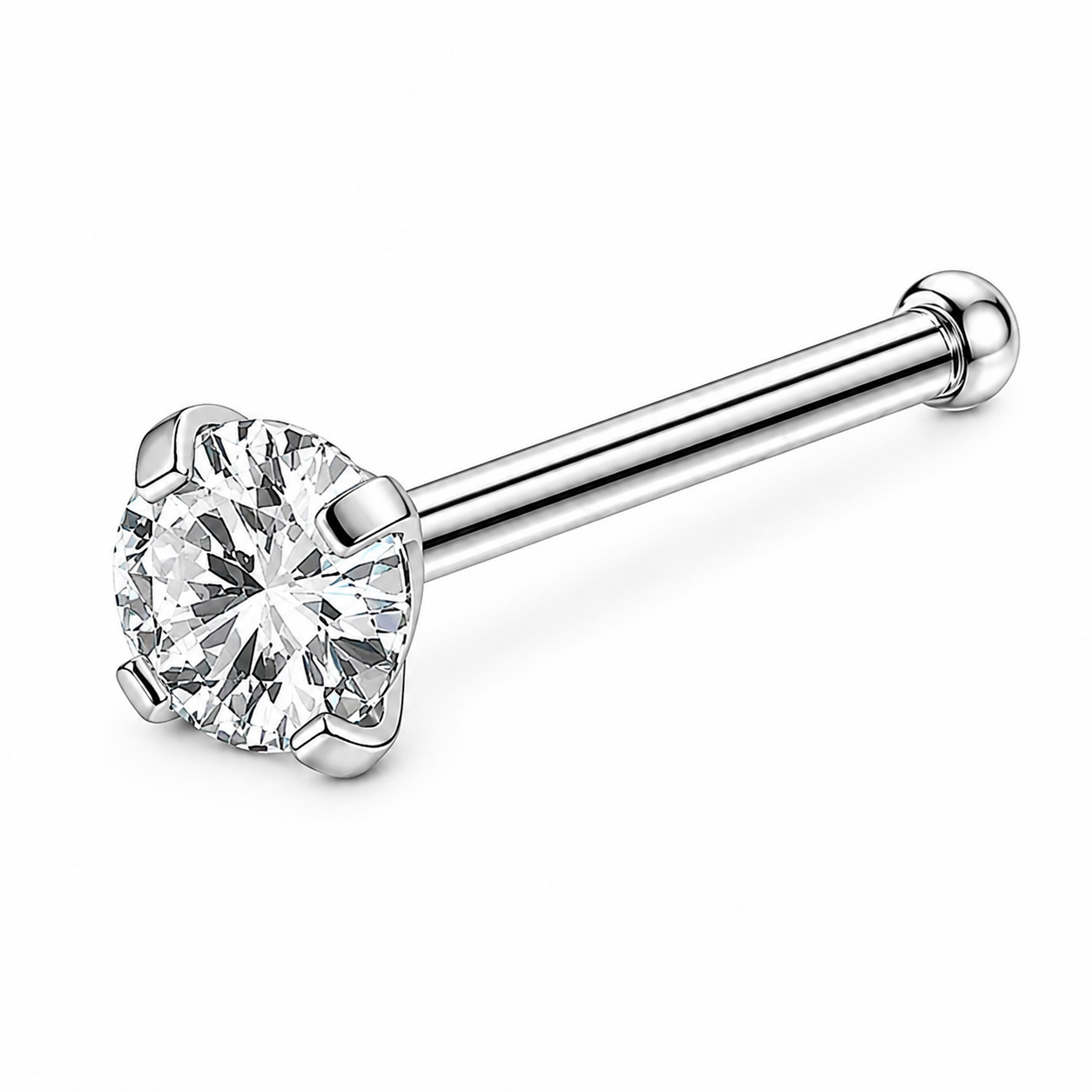 Straight Round CZ Nose Stud