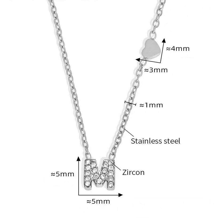 Stainless Steel Initial Letter Necklace - Silver