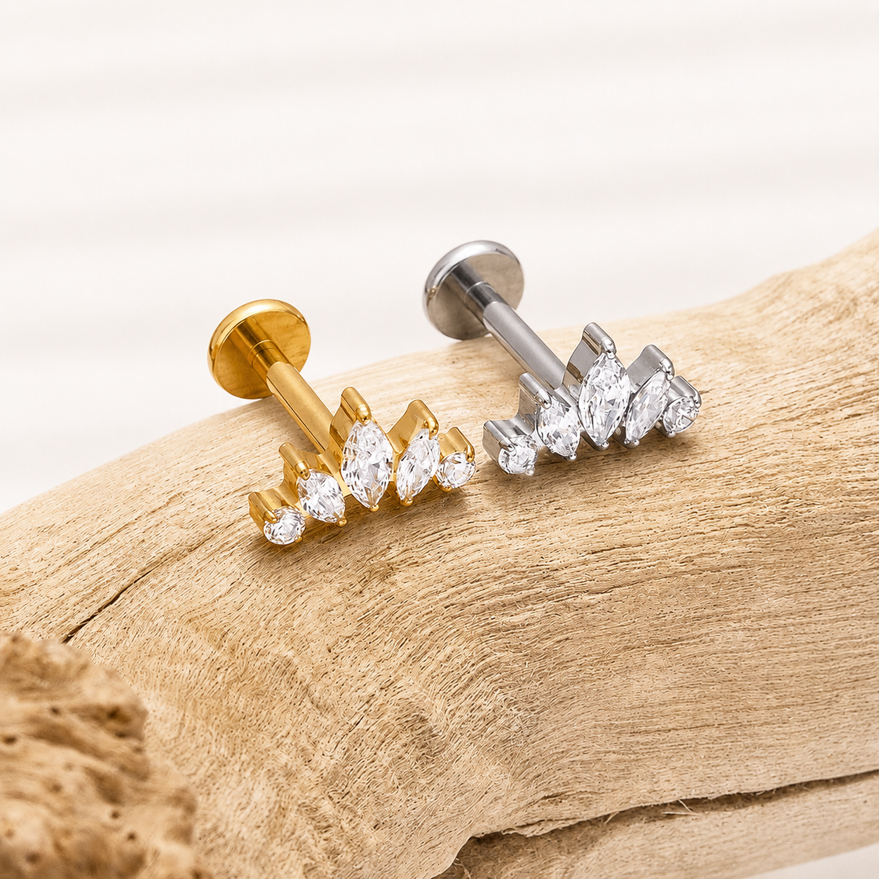 Titanium Crown CZ Flat Back Stud