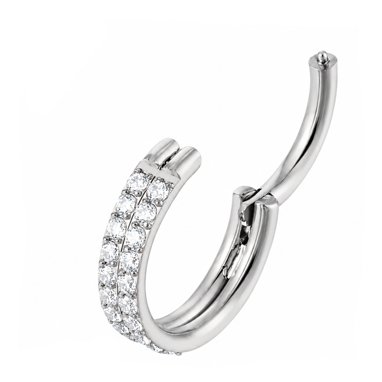 Double Row CZ Hinged Nose Hoop Ring – G23 Titanium