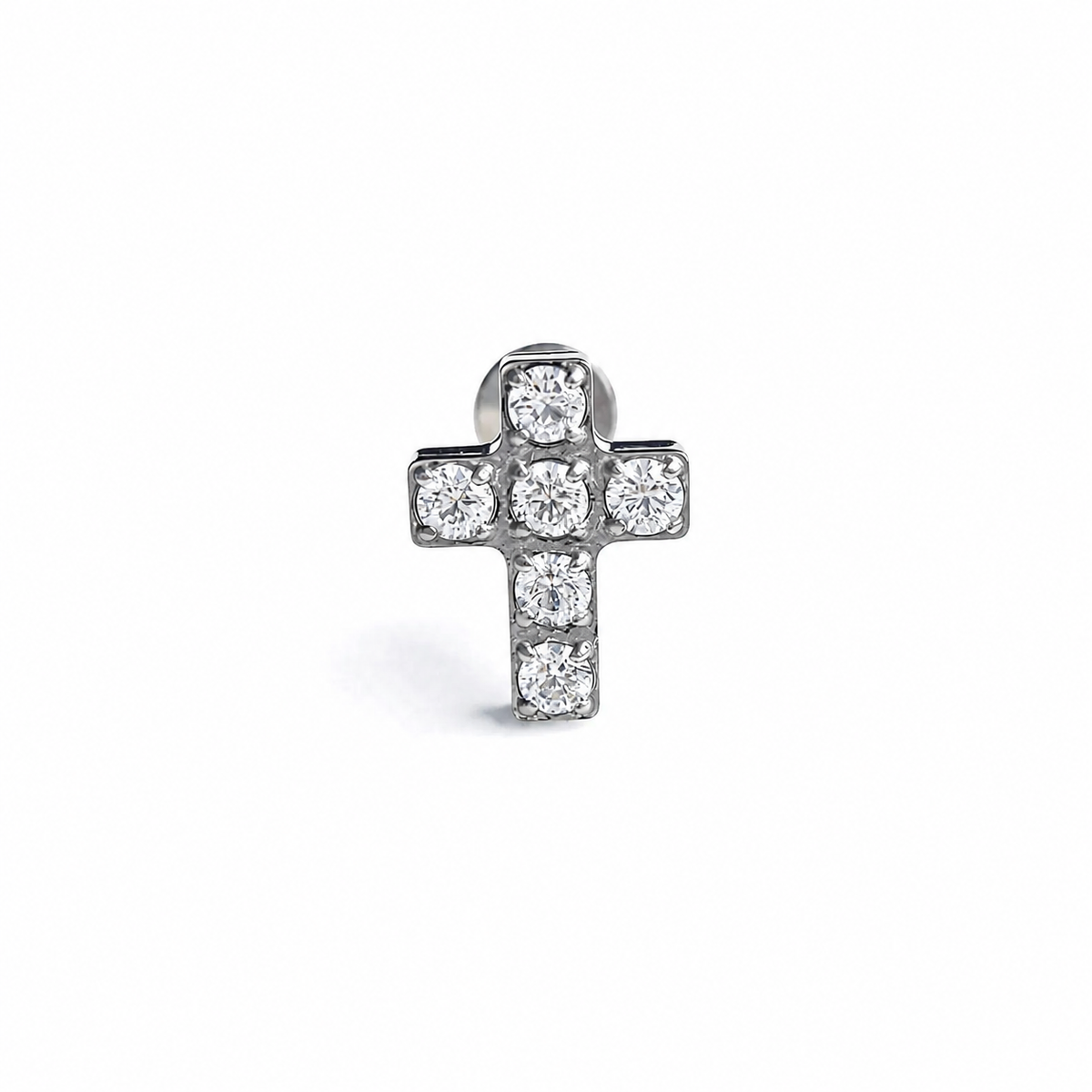 F136 Titanium CZ Cross Flat Back Stud