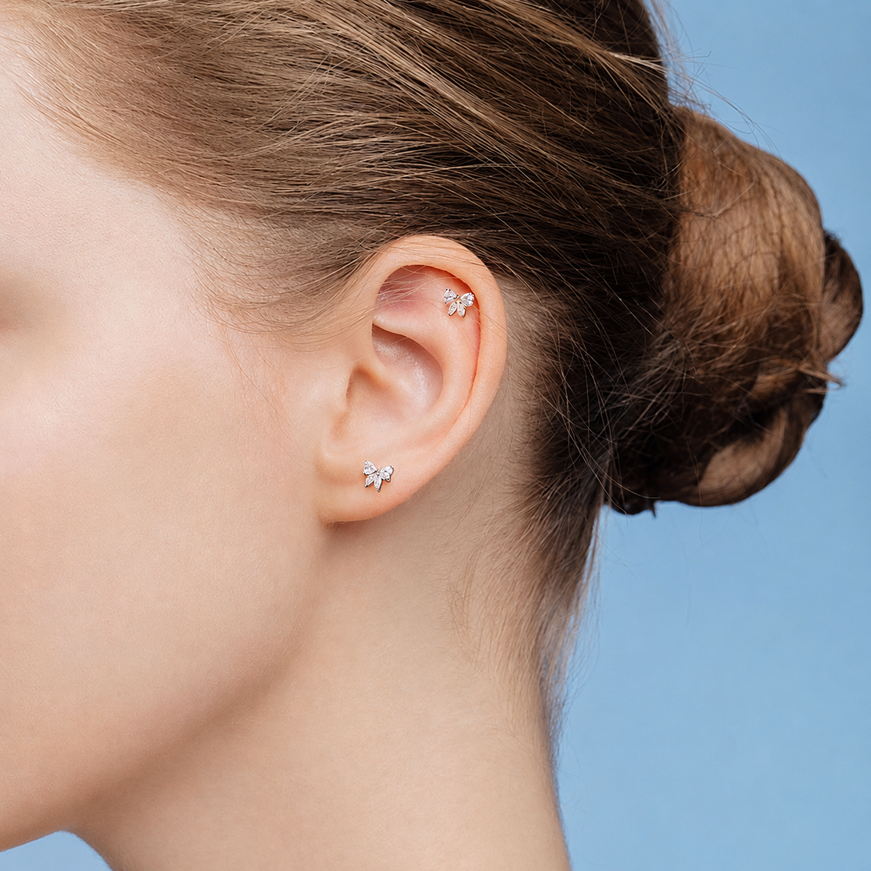 Titanium Bow CZ Flat Back Stud