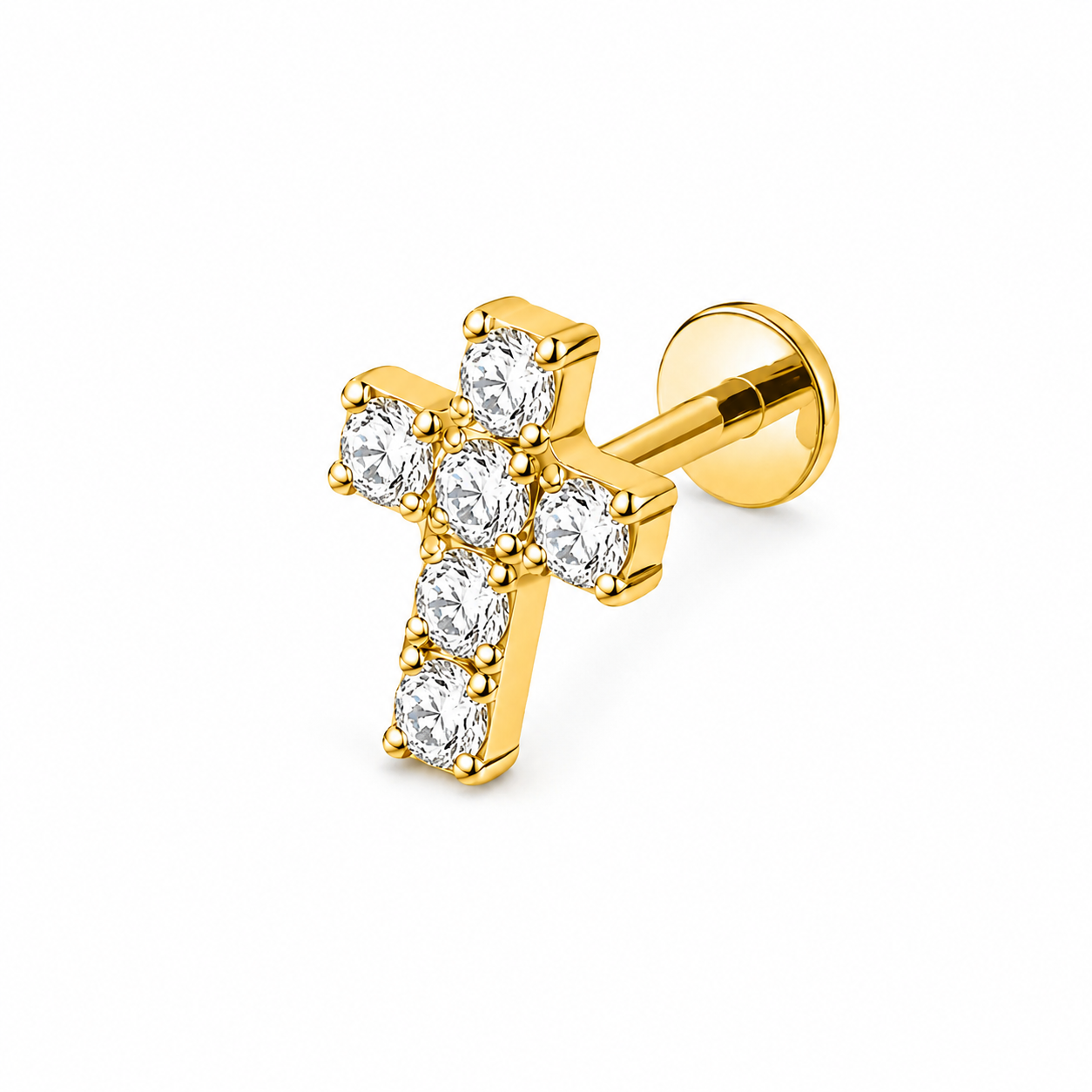 F136 Titanium CZ Cross Flat Back Stud