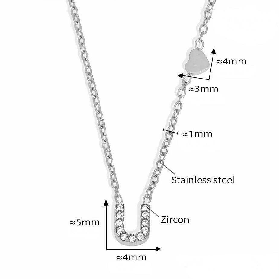 Stainless Steel Initial Letter Necklace - Silver