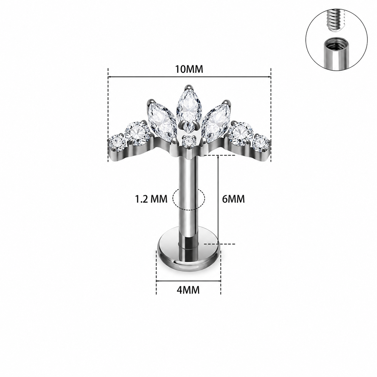 Titanium Crown CZ Flat Back Stud Earrings