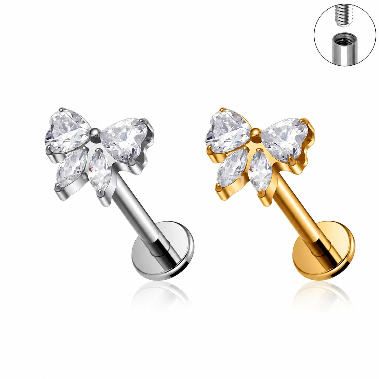Titanium Bow CZ Flat Back Stud