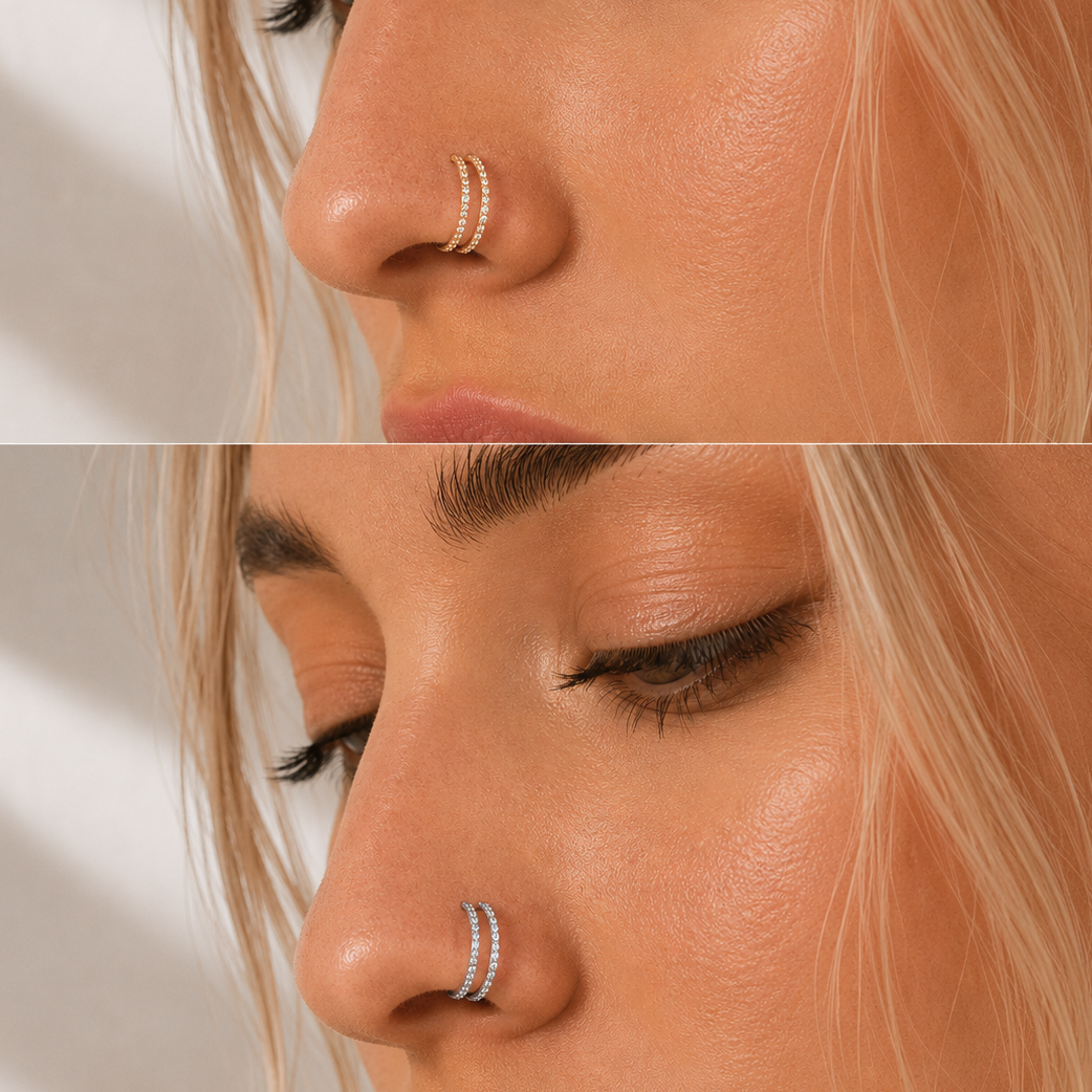 Double Row CZ Hinged Nose Hoop Ring – G23 Titanium