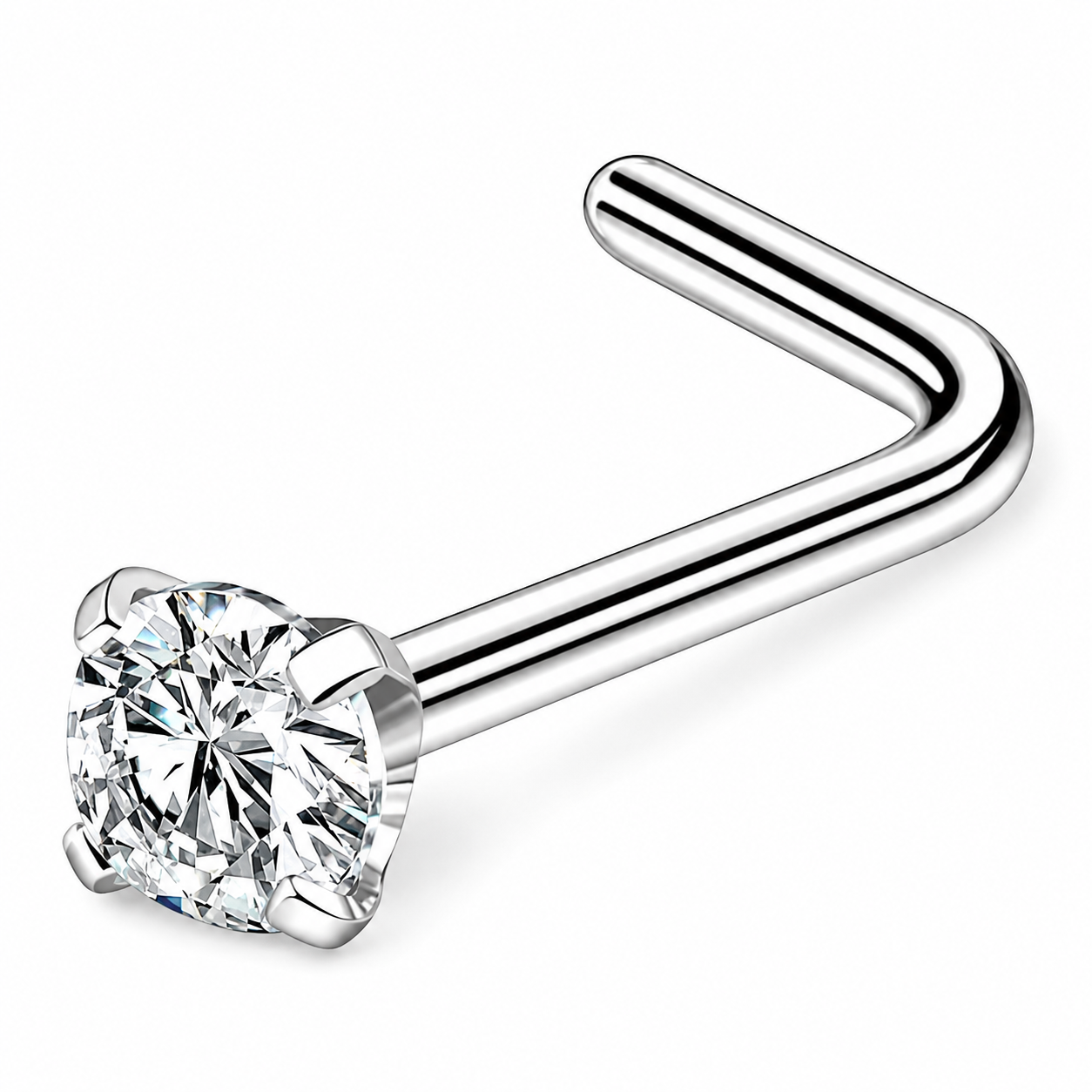 L Bend Round CZ Nose Stud