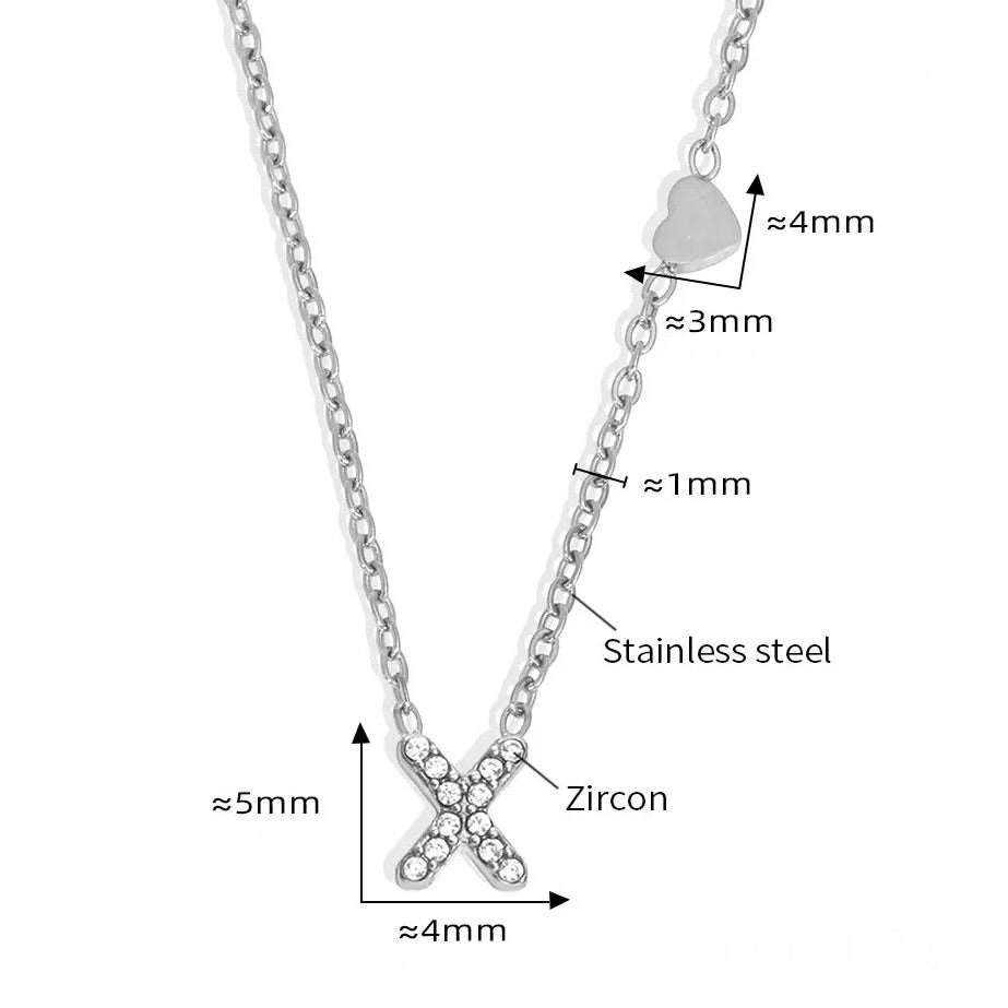Stainless Steel Initial Letter Necklace - Silver