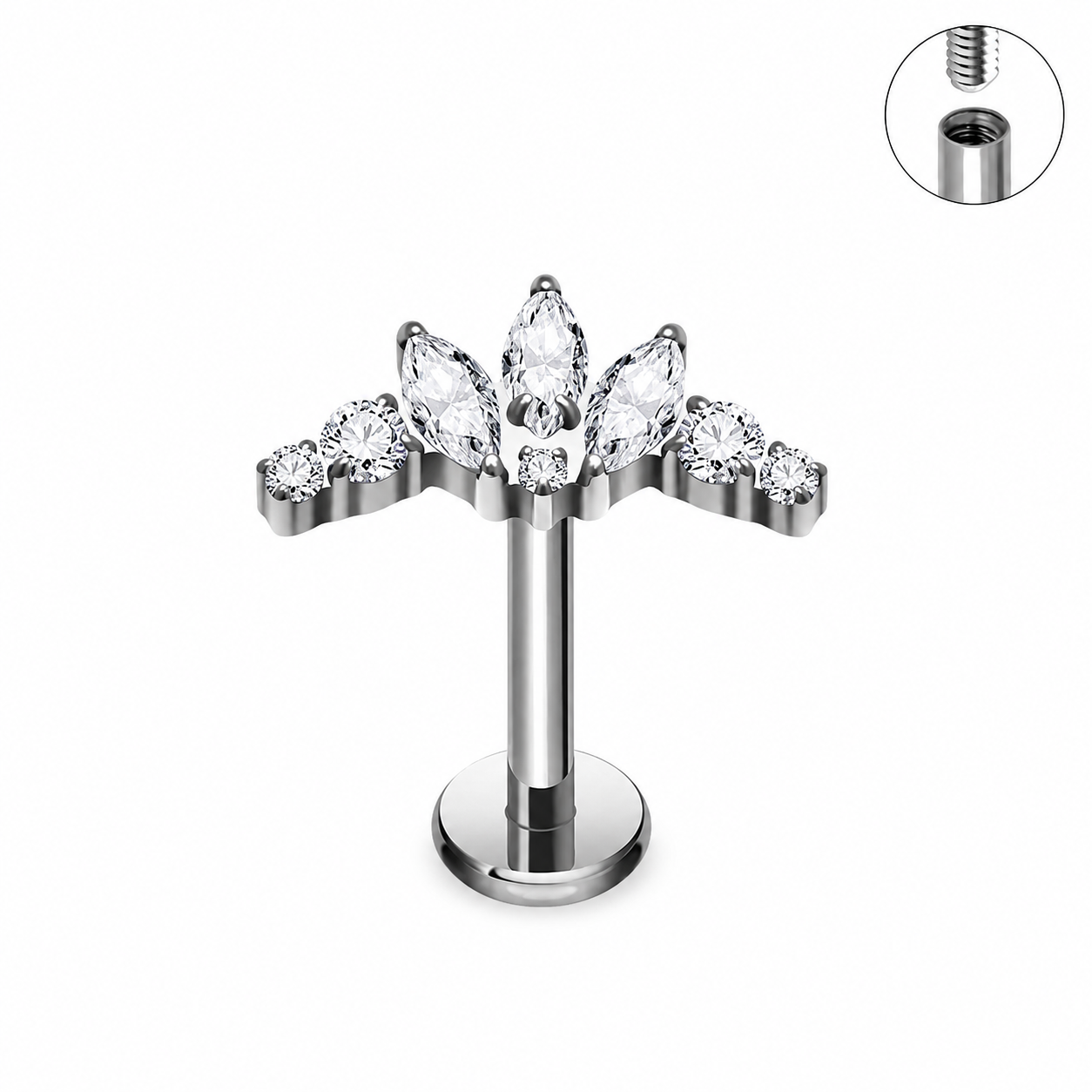 Titanium Crown CZ Flat Back Stud Earrings