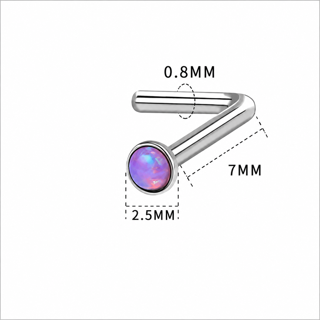 Opal L Bend Nose Stud – 316L Surgical Steel