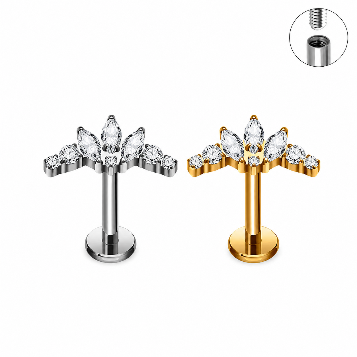 Titanium Crown CZ Flat Back Stud Earrings