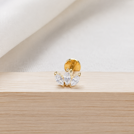 F136 Titanium CZ Three Leaf Flat Back Stud