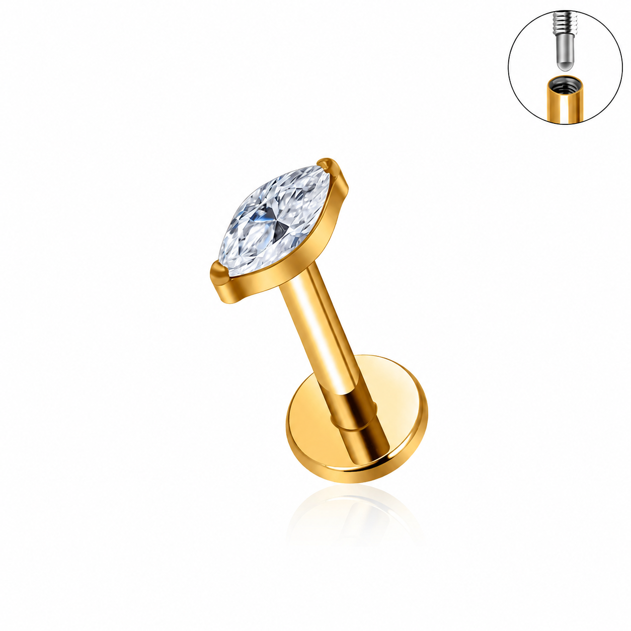 Titanium Marquise CZ Flat Back Stud