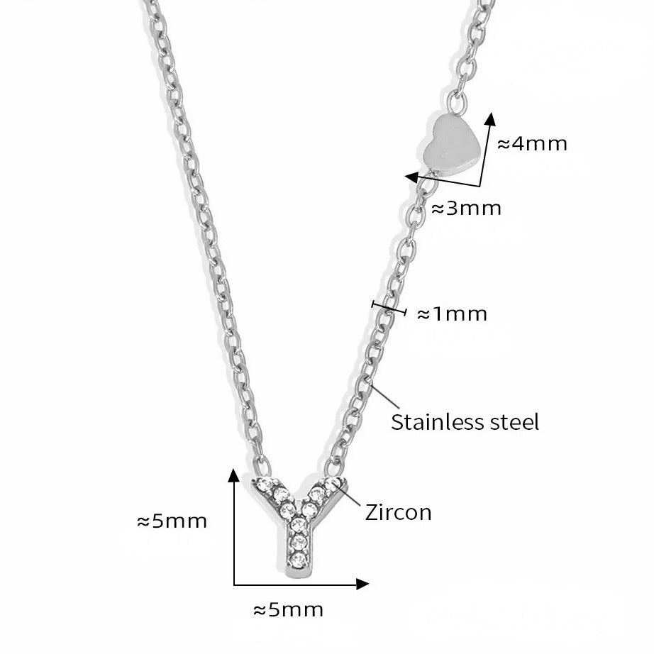 Stainless Steel Initial Letter Necklace - Silver
