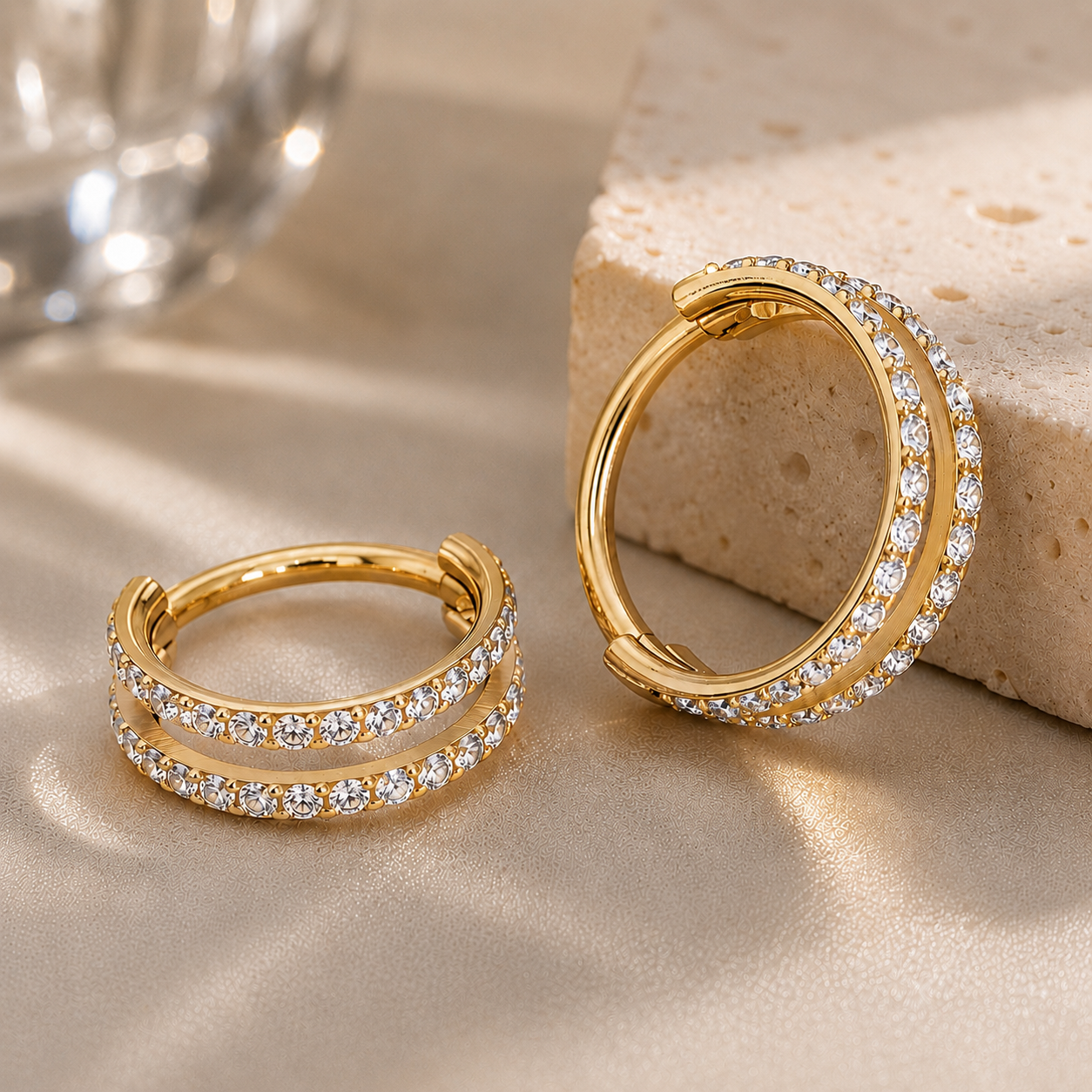 Double Row CZ Hinged Nose Hoop Ring – G23 Titanium