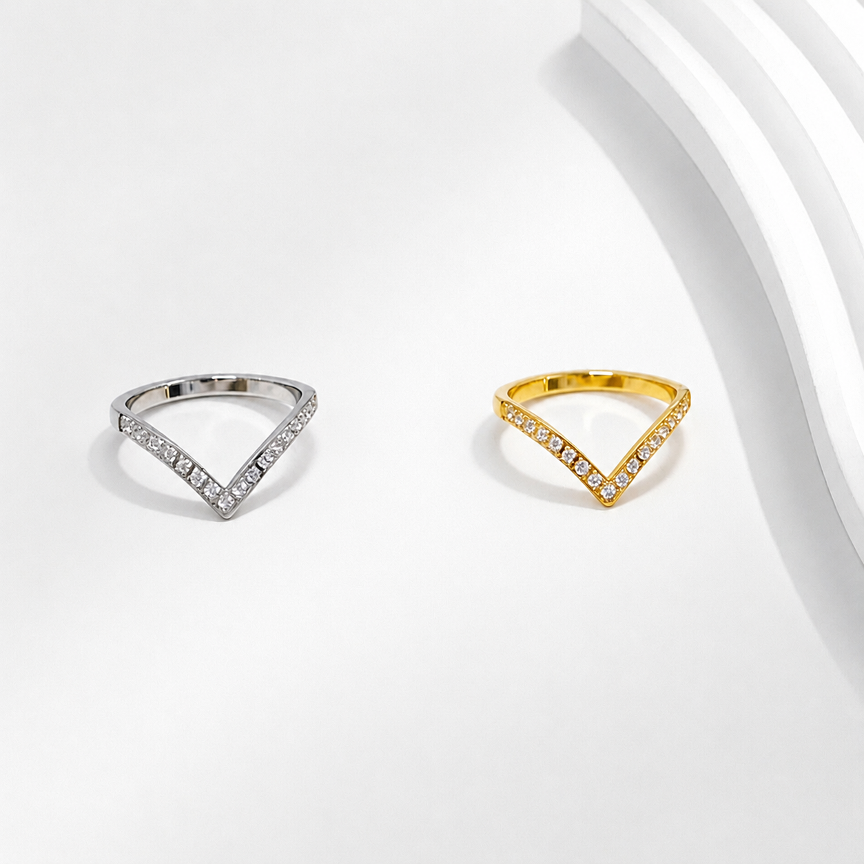 V Shape CZ Ring - Stainless Steel