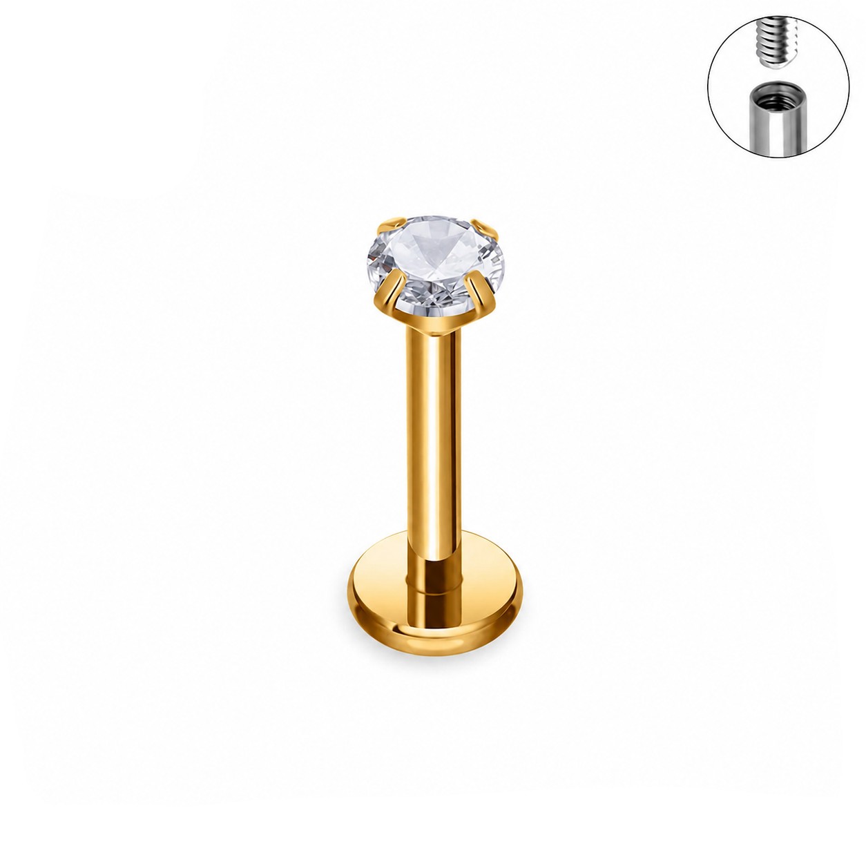 G23 Titanium Cubic Zirconia Flat Back Stud