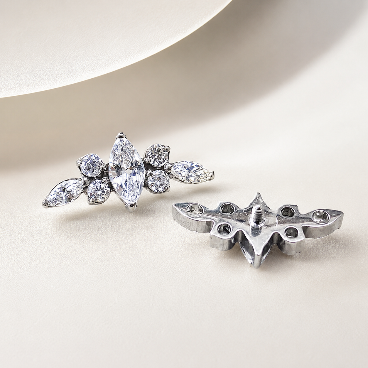 Implant Grade Titanium CZ Marquise Cluster Flat Back Stud