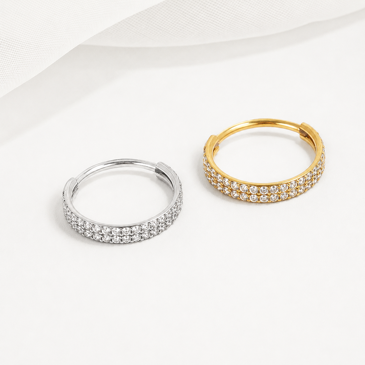 Double Row CZ Hinged Nose Hoop Ring – G23 Titanium
