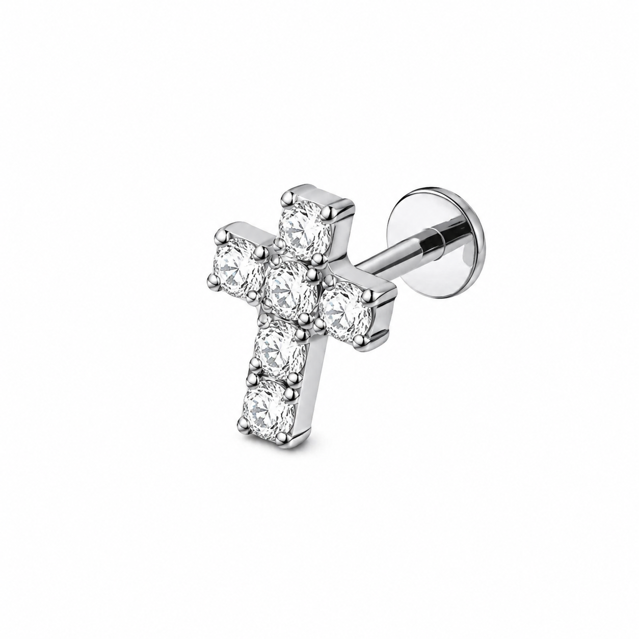 F136 Titanium CZ Cross Flat Back Stud