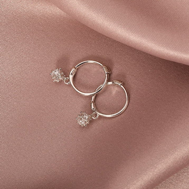 CZ Snowflake Drop Huggie Hoop Sterling Silver Earrings