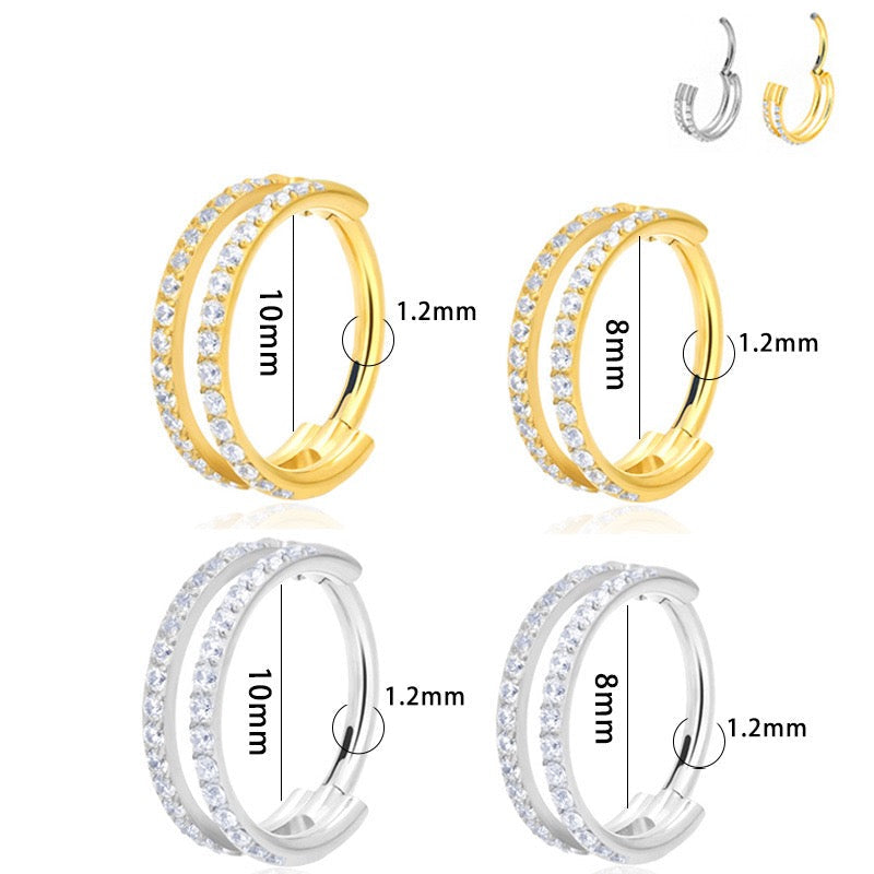 Double Row CZ Hinged Nose Hoop Ring – G23 Titanium