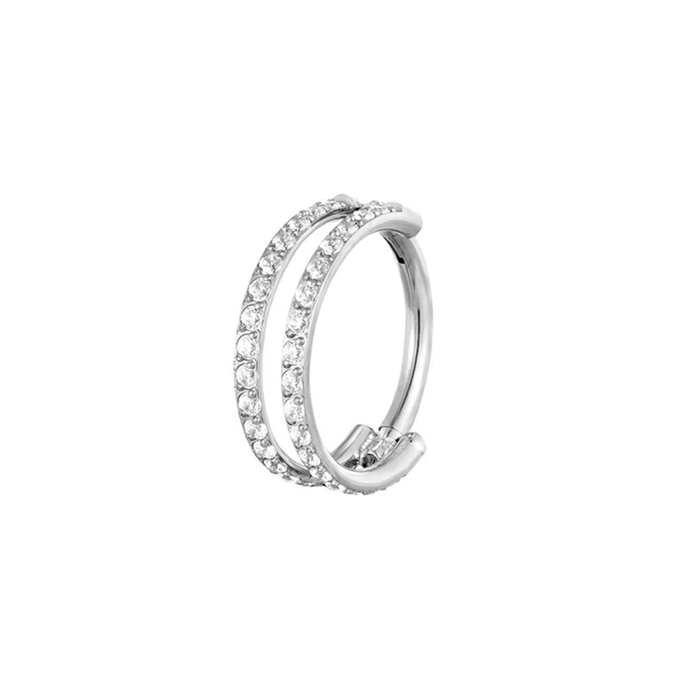 Double Row CZ Hinged Nose Hoop Ring – G23 Titanium
