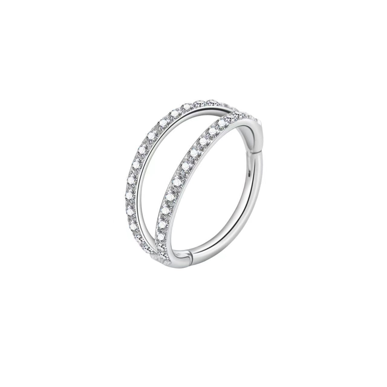 16GA Crossover Double Row CZ Hinged Nose Hoop Ring – G23 Titanium
