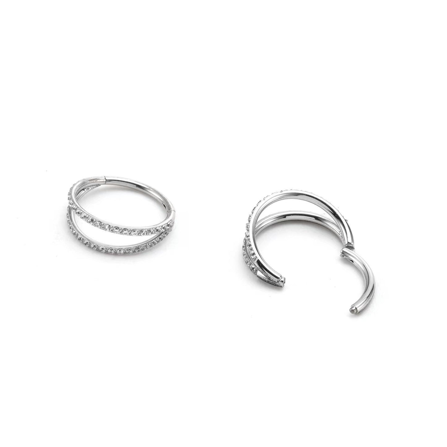 16GA Crossover Double Row CZ Hinged Nose Hoop Ring – G23 Titanium