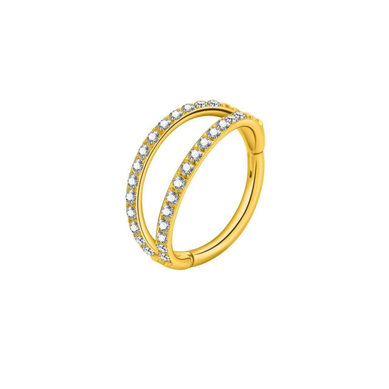 16GA Crossover Double Row CZ Hinged Nose Hoop Ring – G23 Titanium