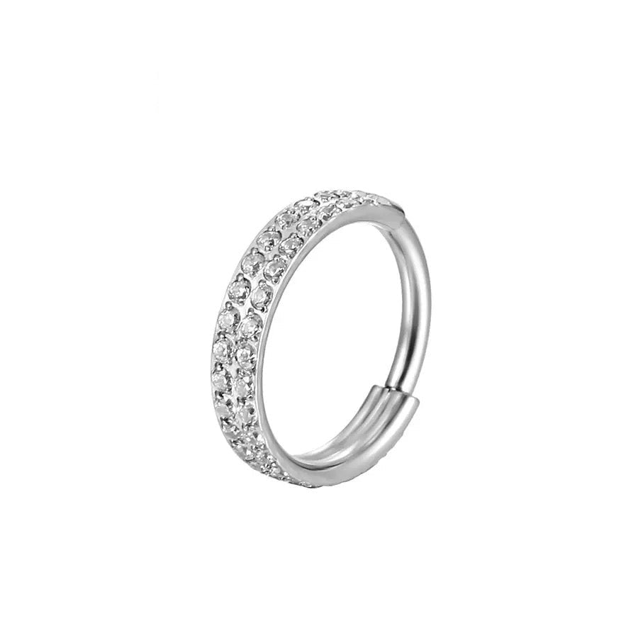 Double Row CZ Hinged Nose Hoop Ring – G23 Titanium