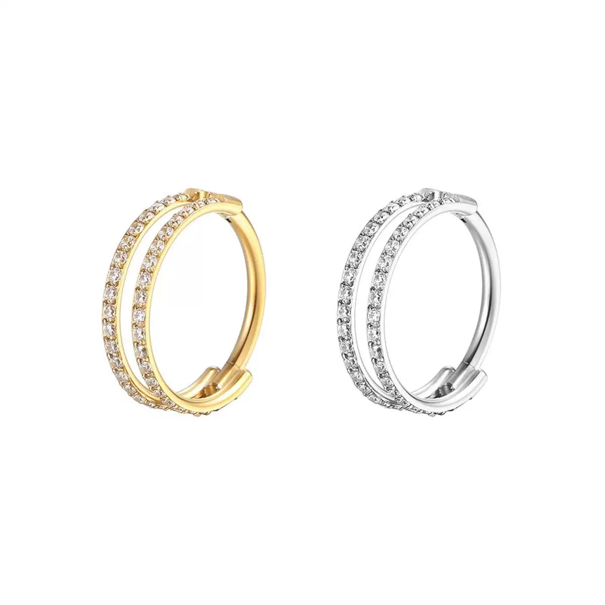 Double Row CZ Hinged Nose Hoop Ring – G23 Titanium