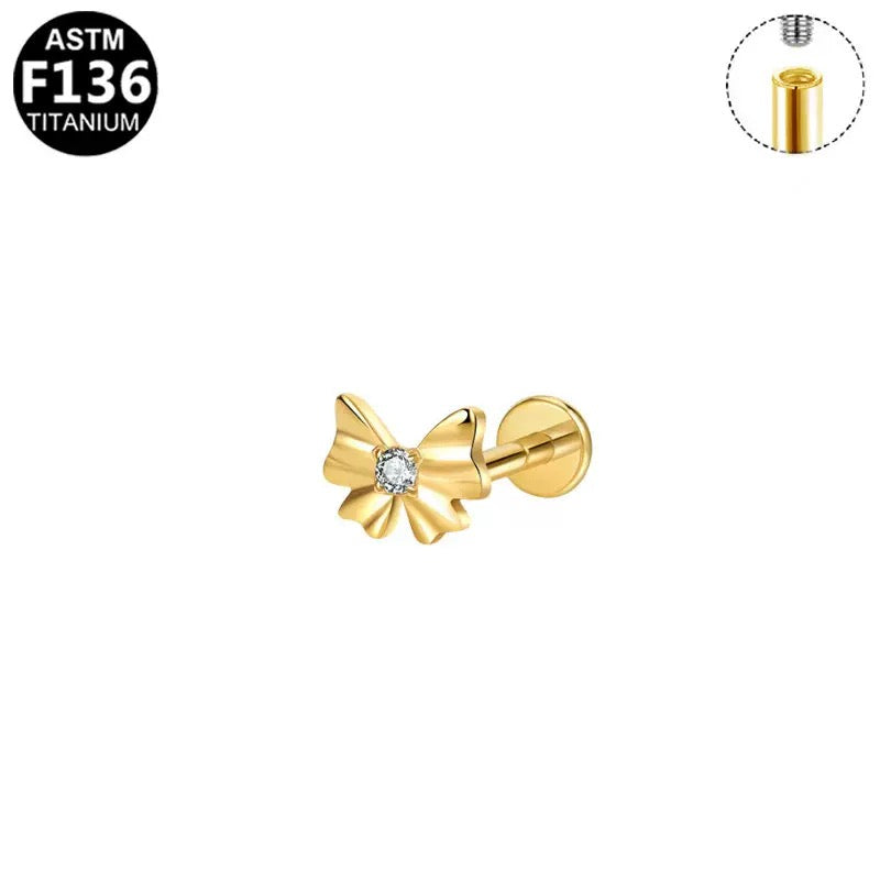 F136 Titanium CZ Bow Flat Back Stud