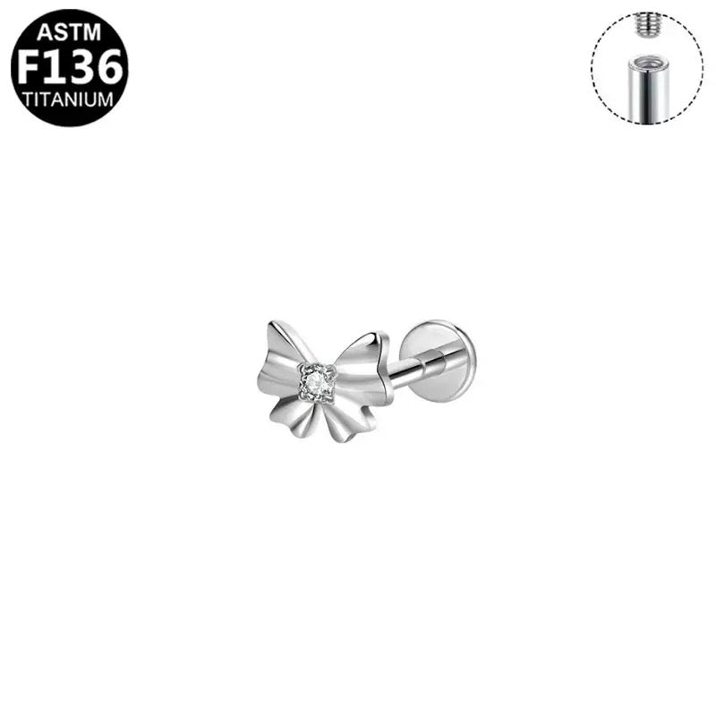 F136 Titanium CZ Bow Flat Back Stud