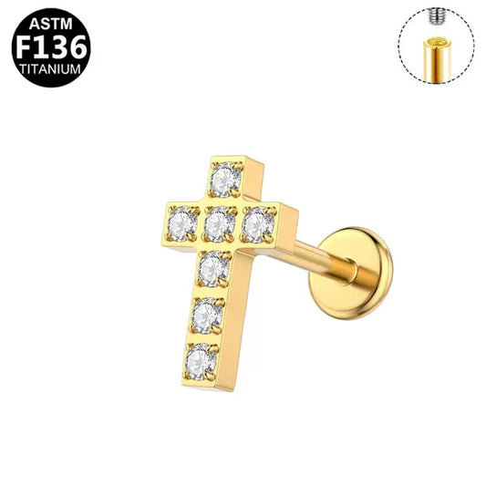 Titanium CZ Cross Flat Back Stud