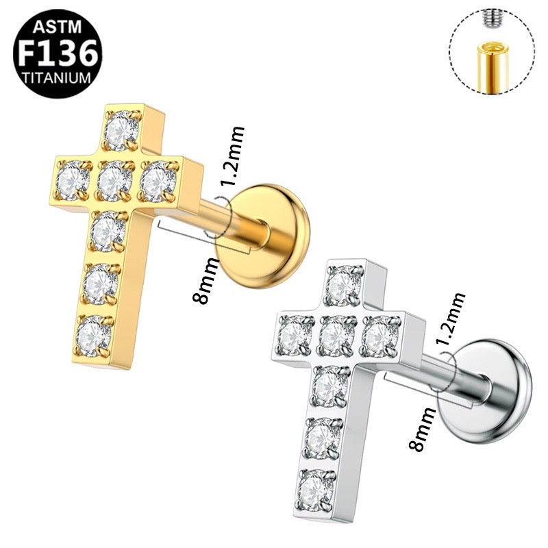 Titanium CZ Cross Flat Back Stud