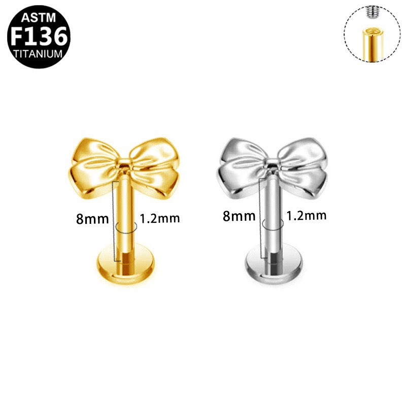 F136 Titanium Bow Flat Back Stud