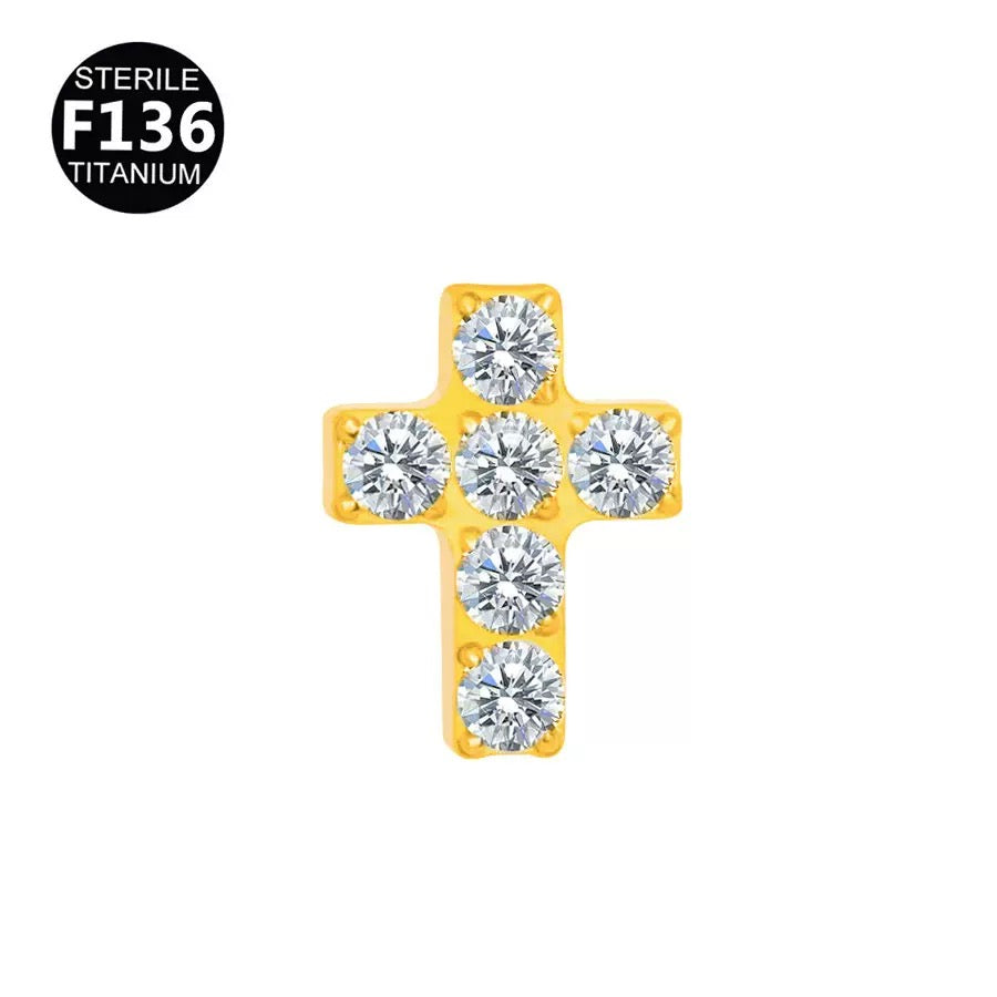 F136 Titanium CZ Cross Flat Back Stud