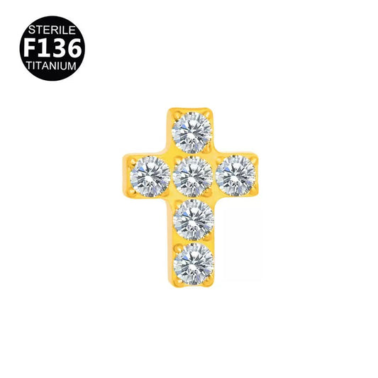 F136 Titanium CZ Cross Flat Back Stud